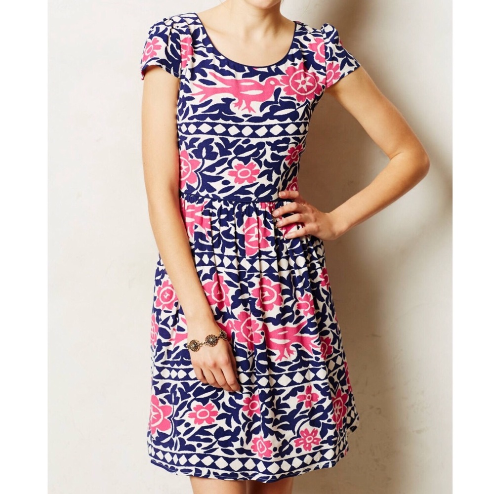 Anthropologie Bird Print Fit & Flare Dress Maeve